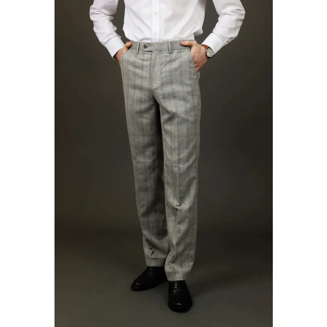 Andrew - Men's Grey Checked Trousers sold by Tru Clothing