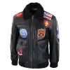 Men's Black Topgun Maverick Jacket Pilot Bomber US Badges Black Fur Tom Cat sold by Tru Clothing