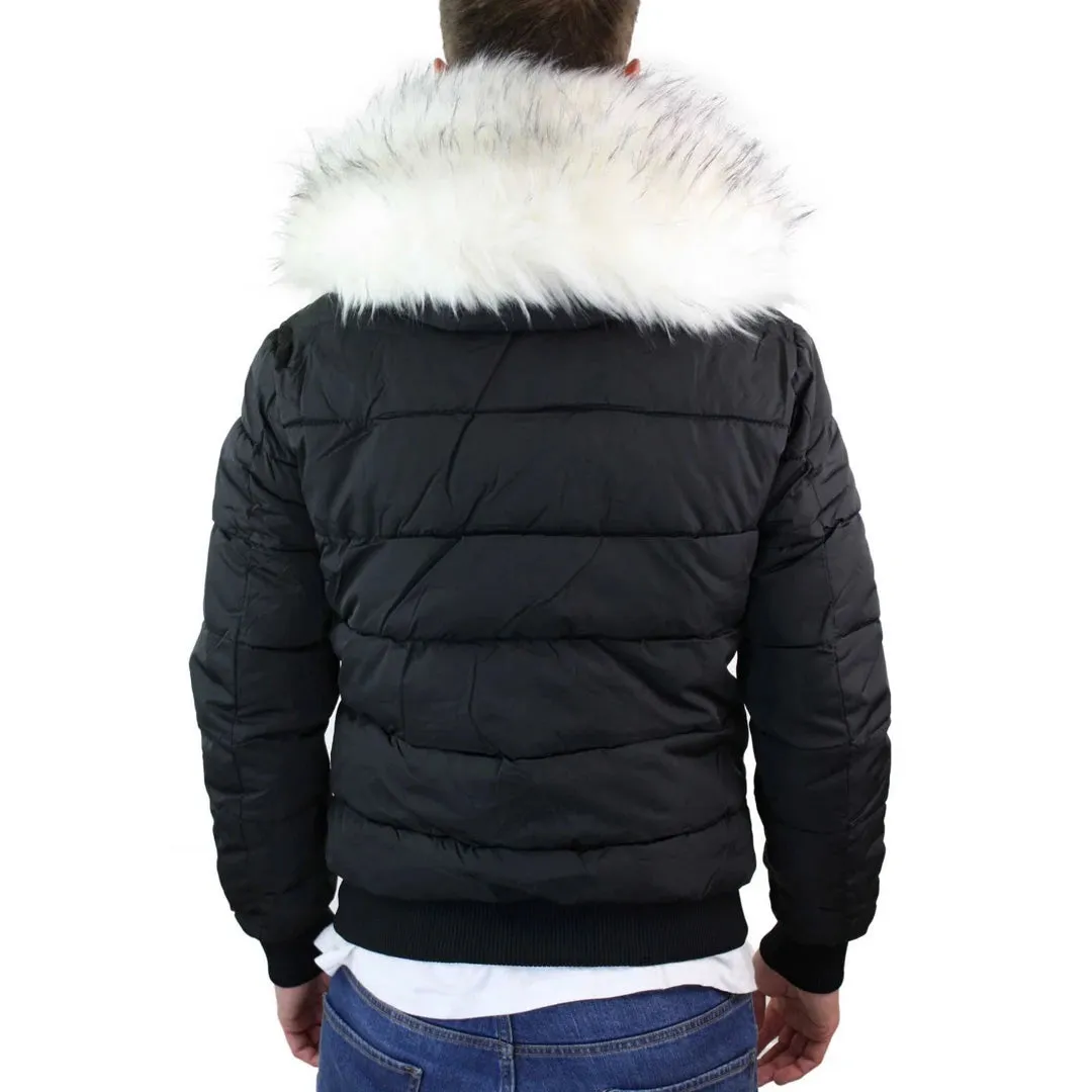 Men's Bomber Puffer Jacket Quilted Warm Winter Removable Fur Hood Pilot sold by Tru Clothing product image thumbnail 4