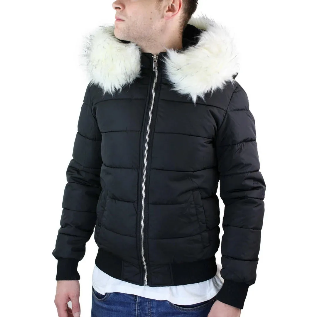 Men's Bomber Puffer Jacket Quilted Warm Winter Removable Fur Hood Pilot sold by Tru Clothing product image thumbnail 3