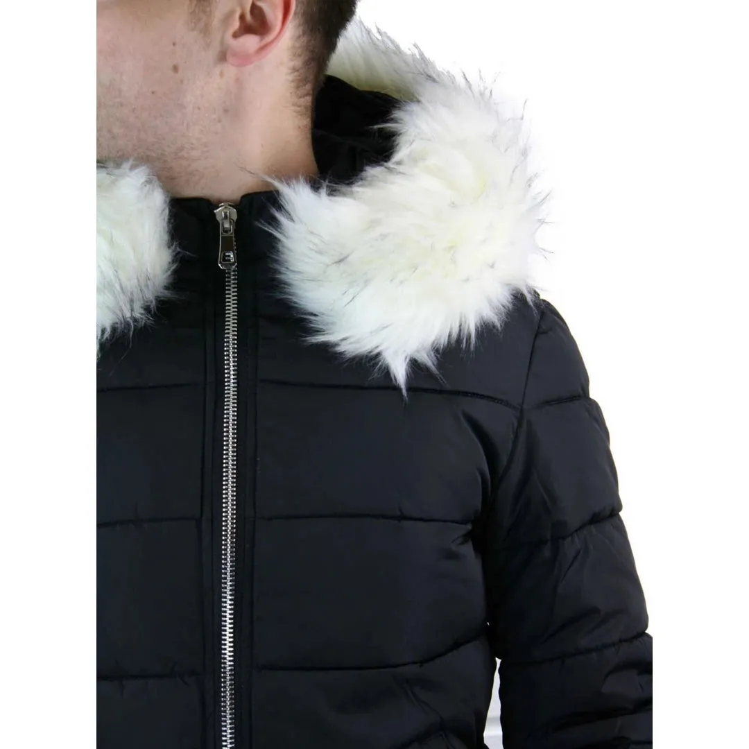 Men's Bomber Puffer Jacket Quilted Warm Winter Removable Fur Hood Pilot sold by Tru Clothing product image thumbnail 2