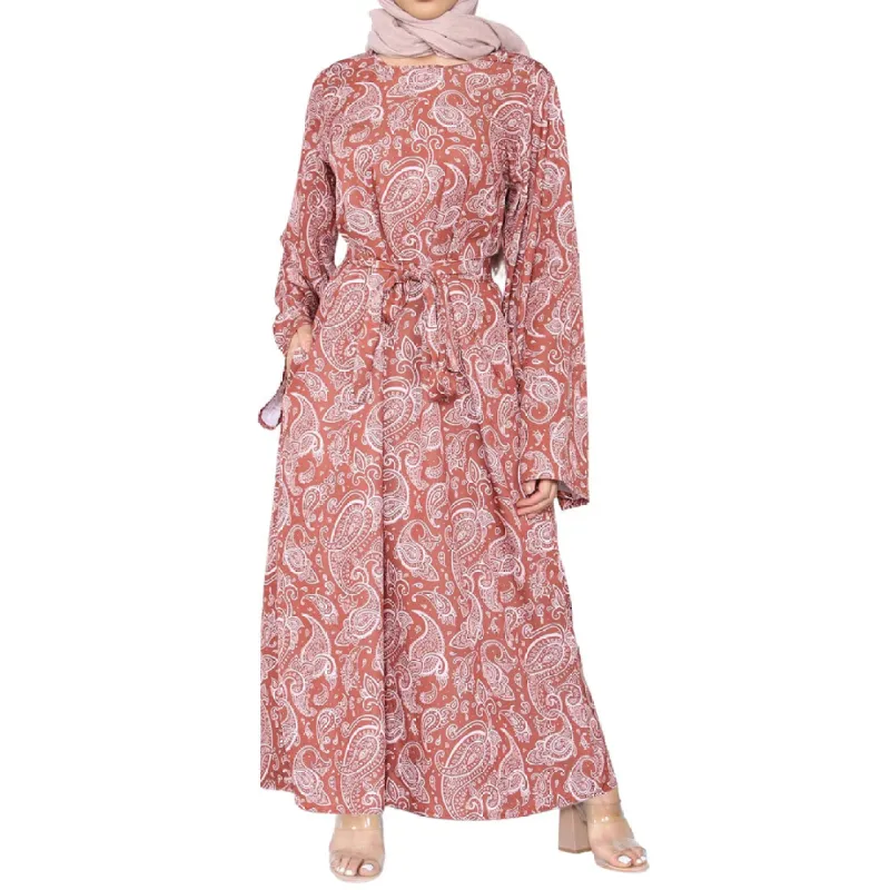 Women's Floral Paisley Abaya With Belt Islamic Summer Jilbab Robe sold by Tru Clothing