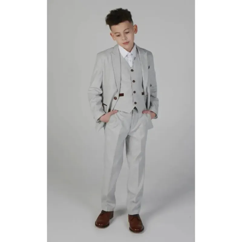 Mark - Boy's Grey Stone 3 Piece Tweed Check Suit made by Tru Clothing