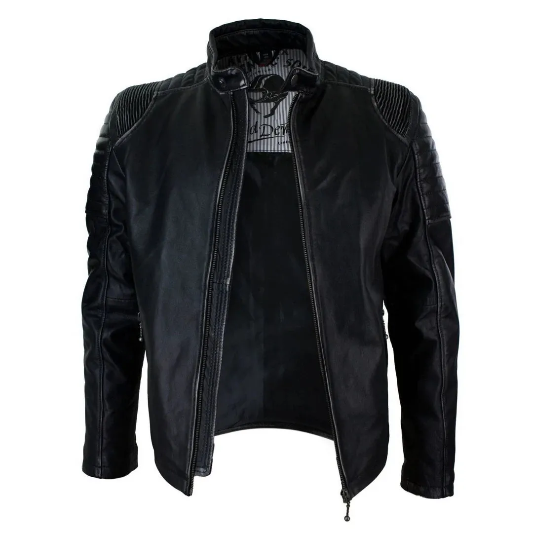 Men's Black Ruboff Washed Effect Leather Jacket Fitted Biker sold by Tru Clothing product image thumbnail 3