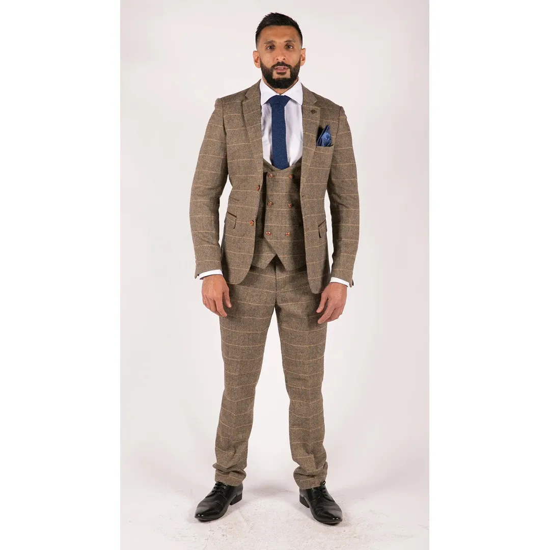 Blake - Men's 3 Piece Tweed Tan Check Double Breasted Suit sold by Tru Clothing product image thumbnail 2