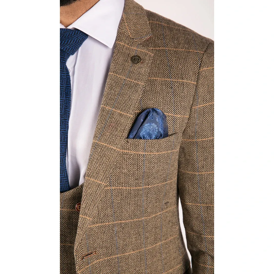 Blake - Men's 3 Piece Tweed Tan Check Double Breasted Suit sold by Tru Clothing product image thumbnail 5