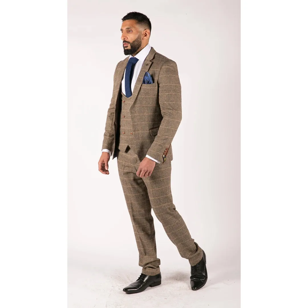 Blake - Men's 3 Piece Tweed Tan Check Double Breasted Suit sold by Tru Clothing product image thumbnail 3