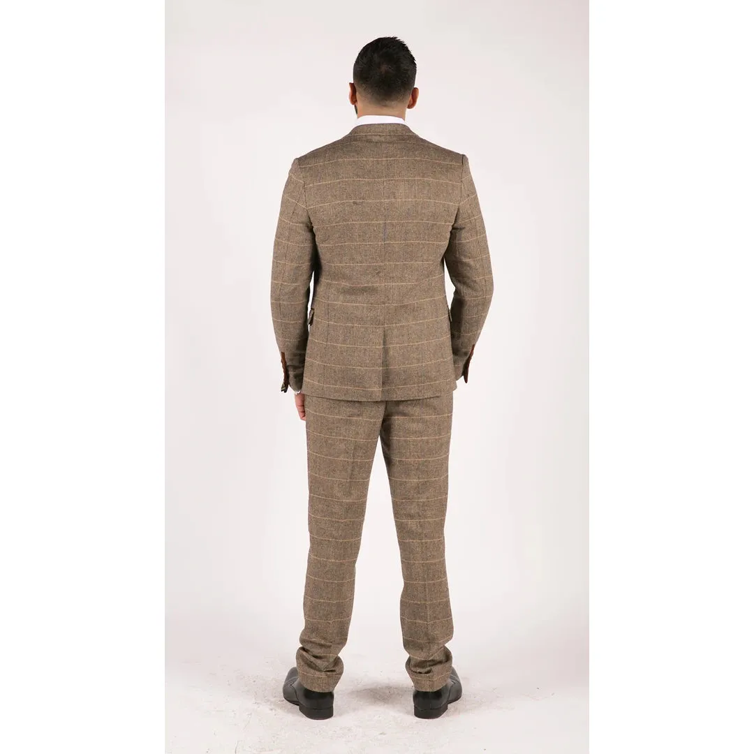 Blake - Men's 3 Piece Tweed Tan Check Double Breasted Suit sold by Tru Clothing product image thumbnail 4
