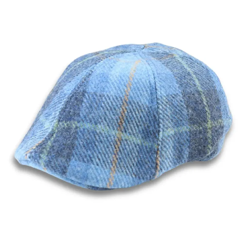 Men's 100% Wool Tweed Blue Check Duckbill Cap sold by Tru Clothing