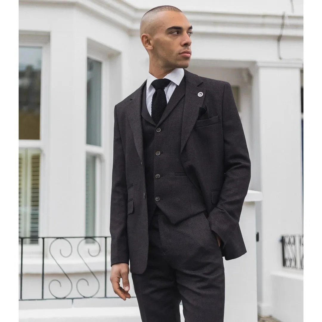 AK-05 - Men's Herringbone Tweed 3 Piece Suit Purple Plum 1920s Blinders sold by Tru Clothing product image thumbnail 2