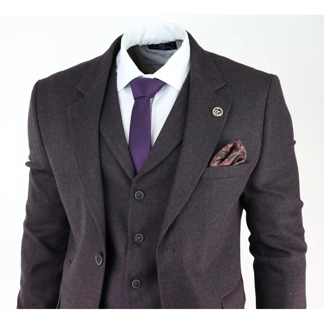 AK-05 - Men's Herringbone Tweed 3 Piece Suit Purple Plum 1920s Blinders sold by Tru Clothing product image thumbnail 4