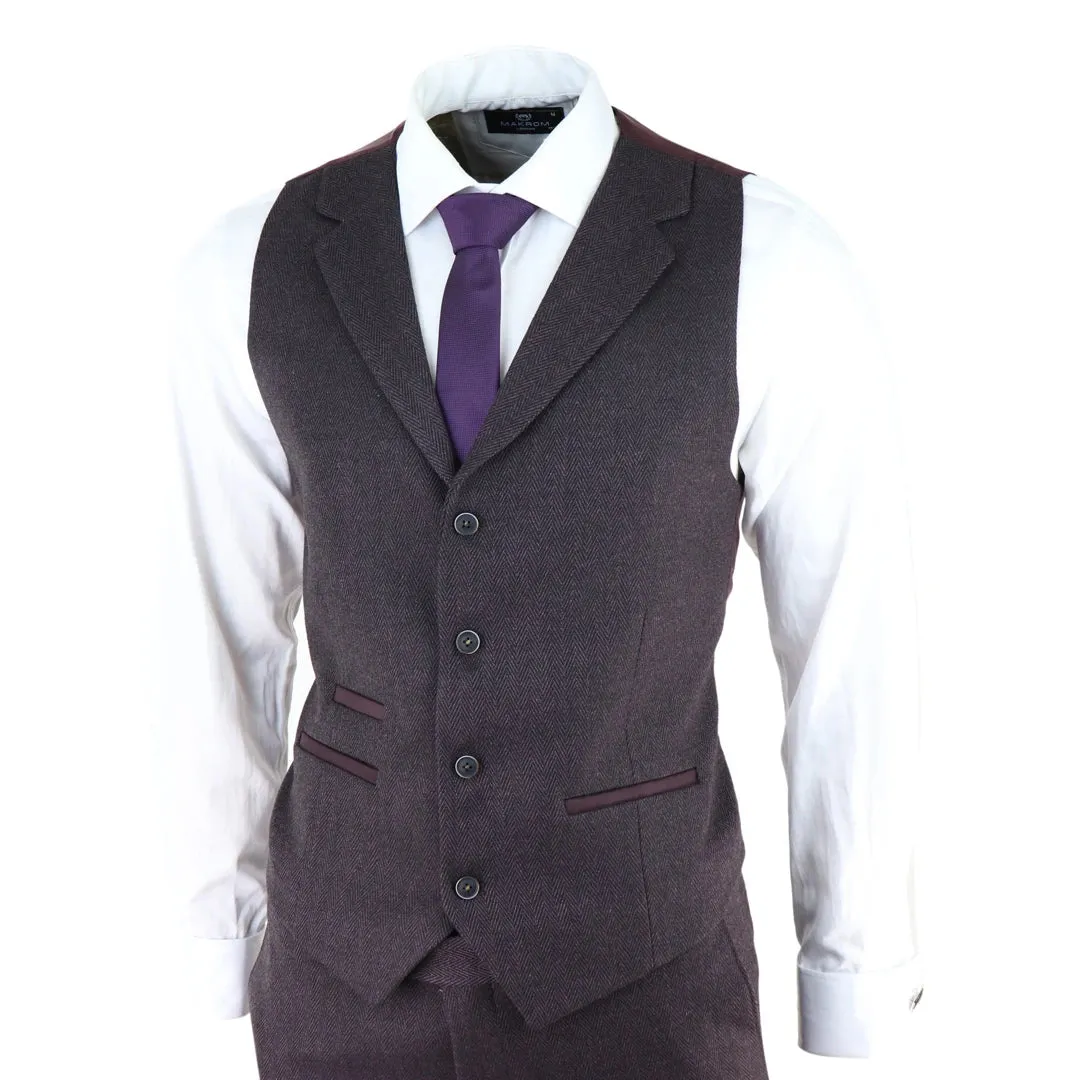 AK-05 - Men's Herringbone Tweed 3 Piece Suit Purple Plum 1920s Blinders sold by Tru Clothing product image thumbnail 5