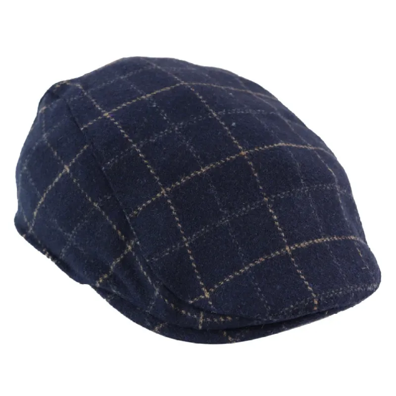 Men's Navy Blue Hat Flat Cap Herringbone Check Peaky Tweed Grandad sold by Tru Clothing