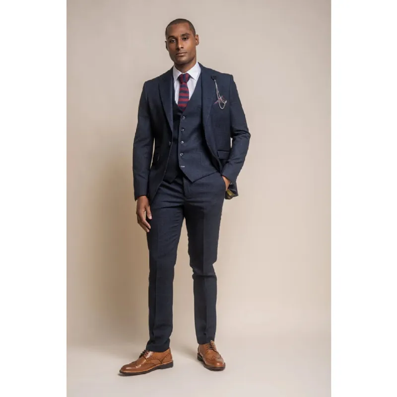 Caridi - Men's Tweed Navy Blue Blazer Waistcoat and Trousers sold by Tru Clothing
