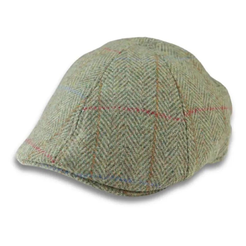Men's Wool Blend Tweed Herringbone Green Check Duckbill Cap sold by Tru Clothing