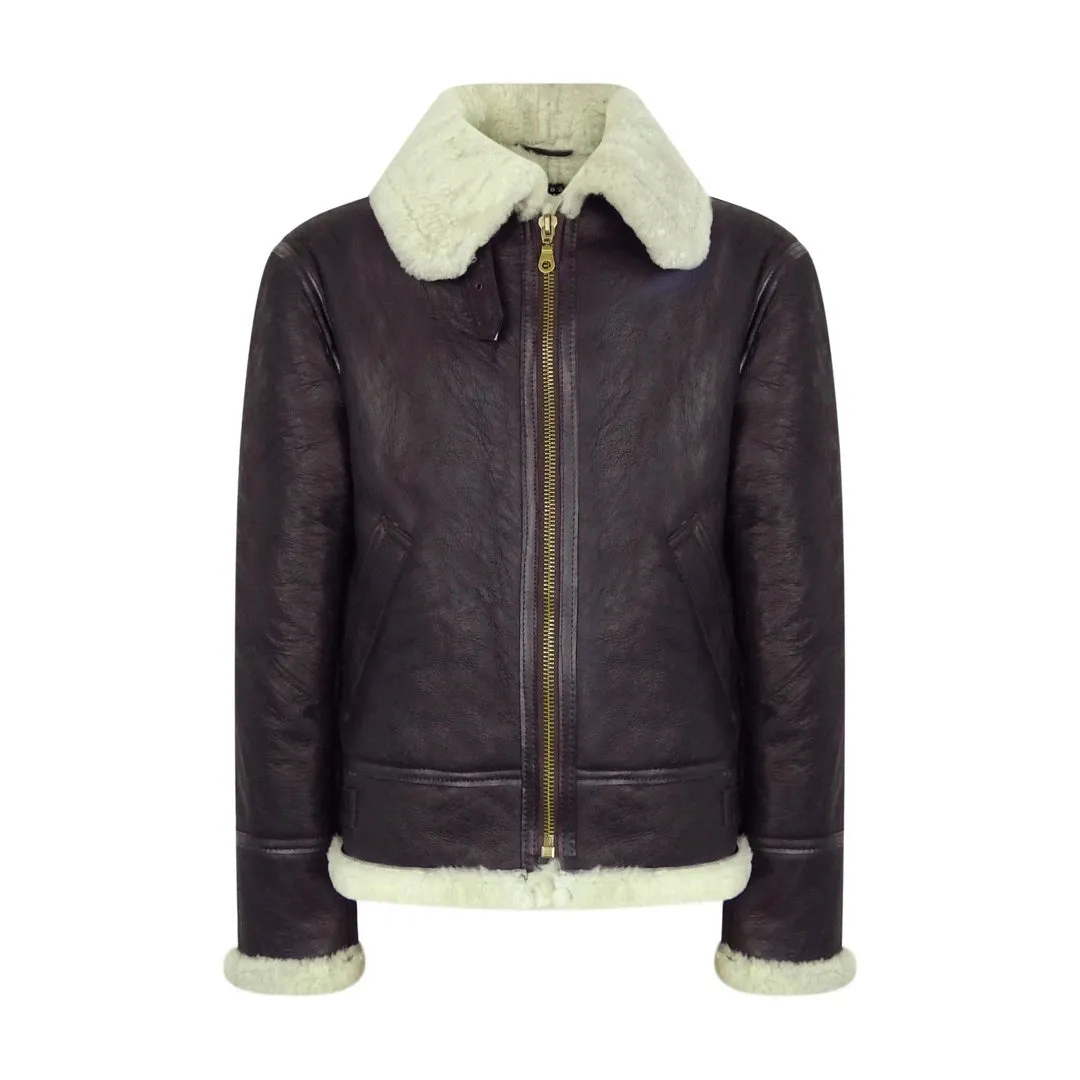 Men's Brown Sheepskin Zip Flying Jacket Pilot Flight Ginger Cream sold by Tru Clothing