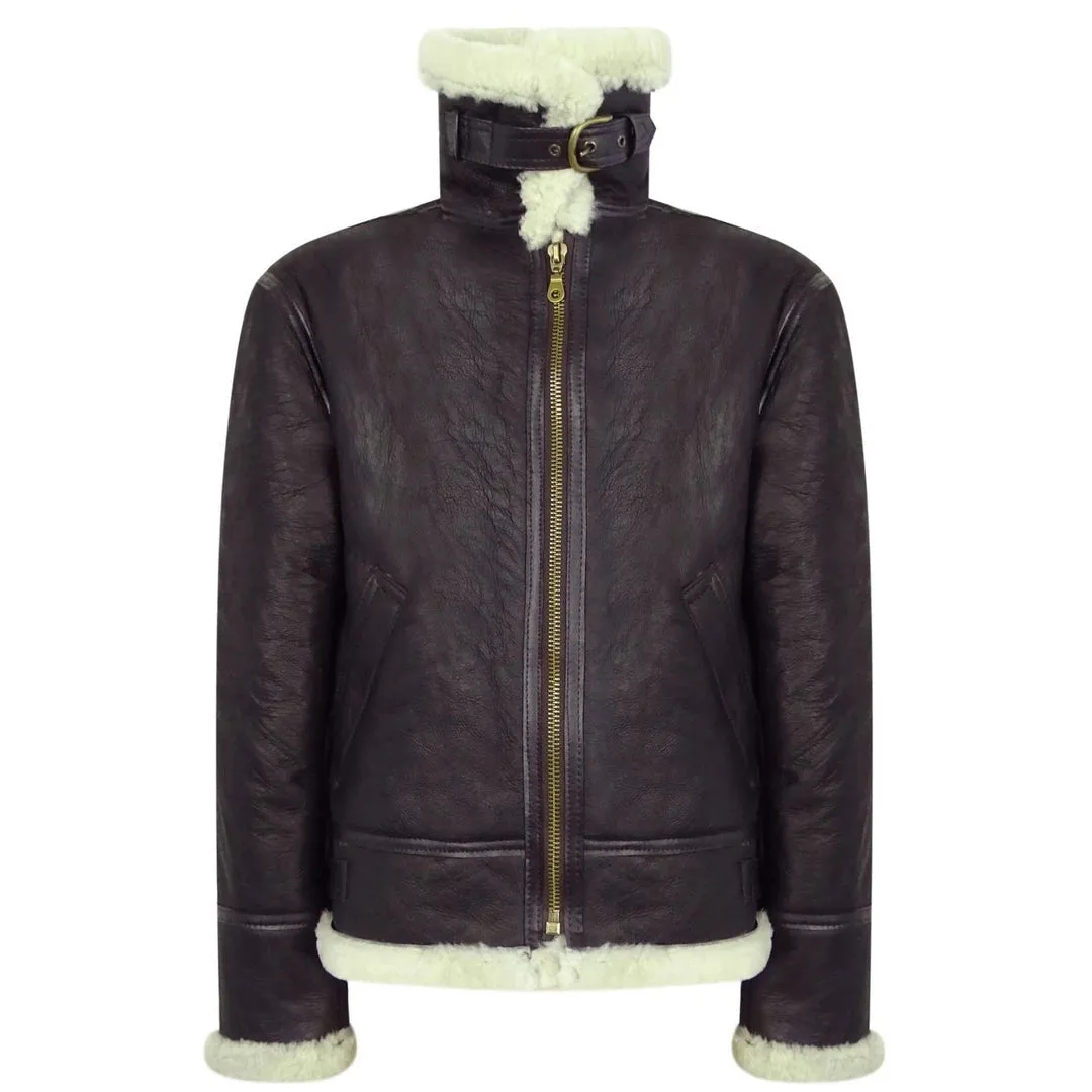 Men's Brown Sheepskin Zip Flying Jacket Pilot Flight Ginger Cream sold by Tru Clothing product image thumbnail 5