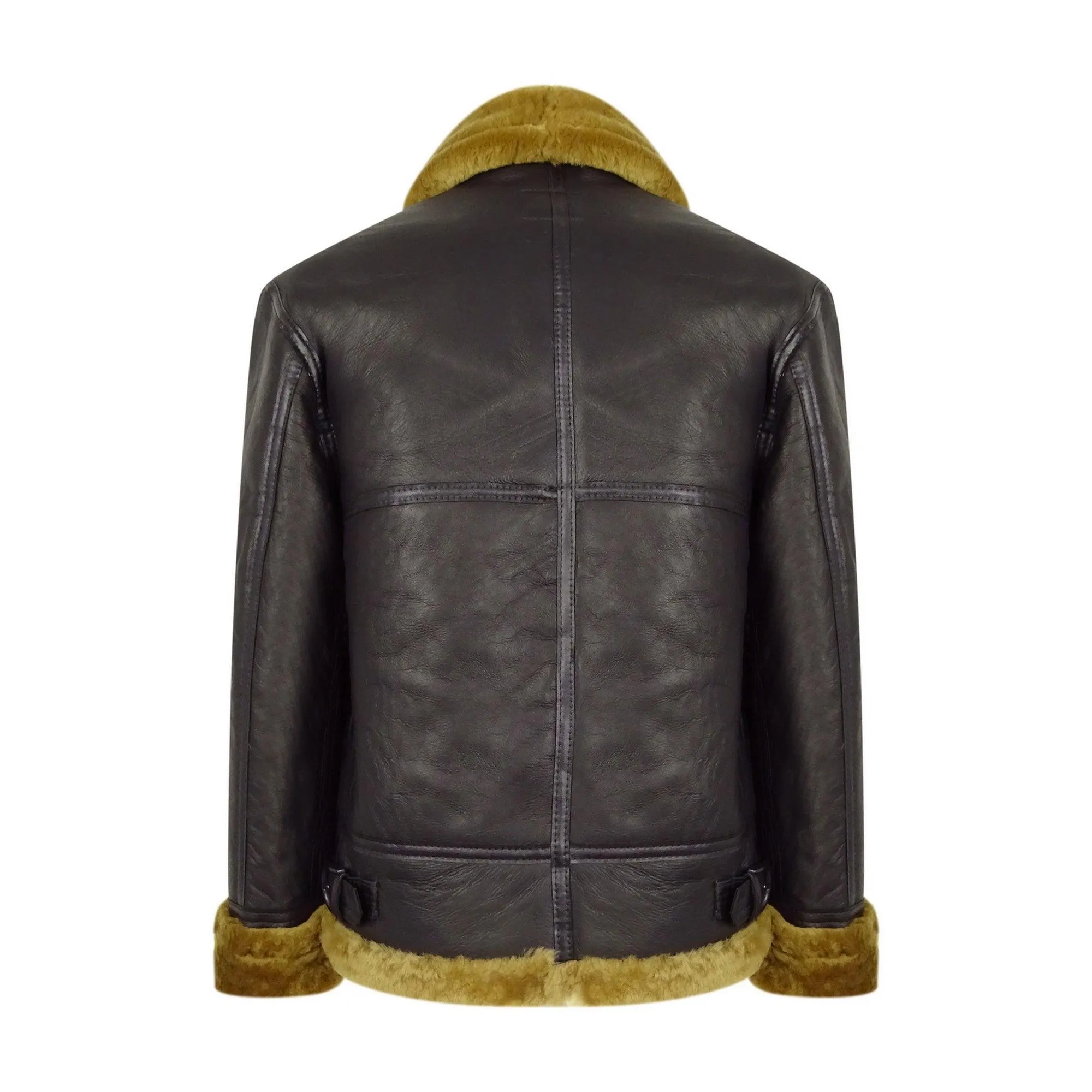 Men's Brown Sheepskin Zip Flying Jacket Pilot Flight Ginger Cream sold by Tru Clothing product image thumbnail 3