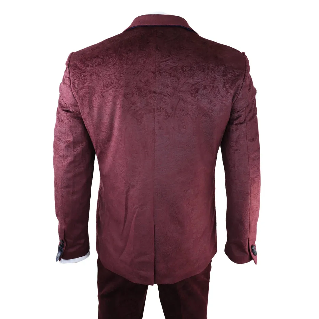 Simon - Men's Marc Darcy Velvet Paisley Burgundy Fit 3 Piece Suit Tuxedo Wedding sold by Tru Clothing product image thumbnail 5