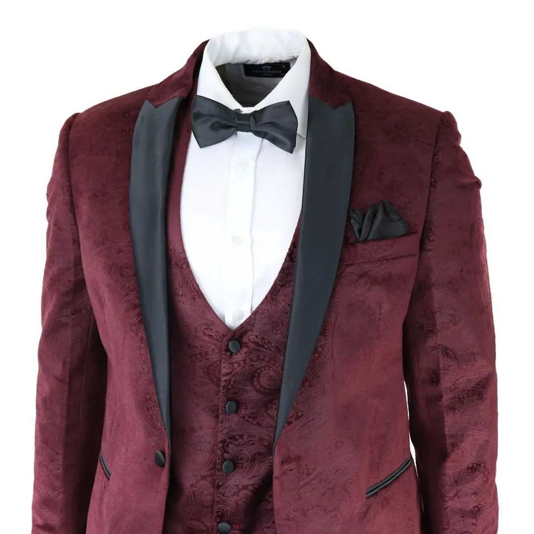 Simon - Men's Marc Darcy Velvet Paisley Burgundy Fit 3 Piece Suit Tuxedo Wedding sold by Tru Clothing product image thumbnail 3