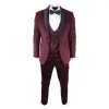 Simon - Men's Marc Darcy Velvet Paisley Burgundy Fit 3 Piece Suit Tuxedo Wedding sold by Tru Clothing