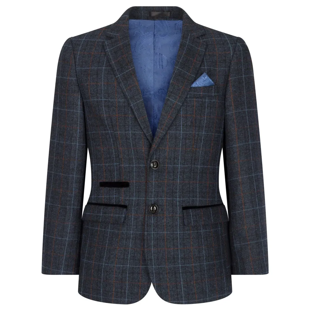 Harvey - Boys Navy Blue 3 Piece Tweed Suit Herringbone Wine sold by Tru Clothing product image thumbnail 3