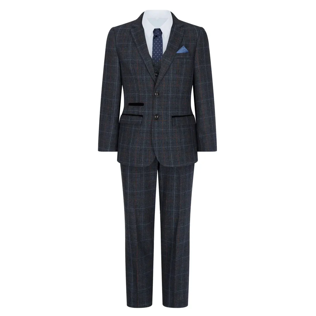 Harvey - Boys Navy Blue 3 Piece Tweed Suit Herringbone Wine sold by Tru Clothing product image thumbnail 2