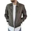 Men's Grey Leather Jacket Biker Box Style Zipped Casual Retro sold by Tru Clothing