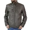 Men's Grey Leather Jacket Biker Box Style Zipped Casual Retro sold by Tru Clothing