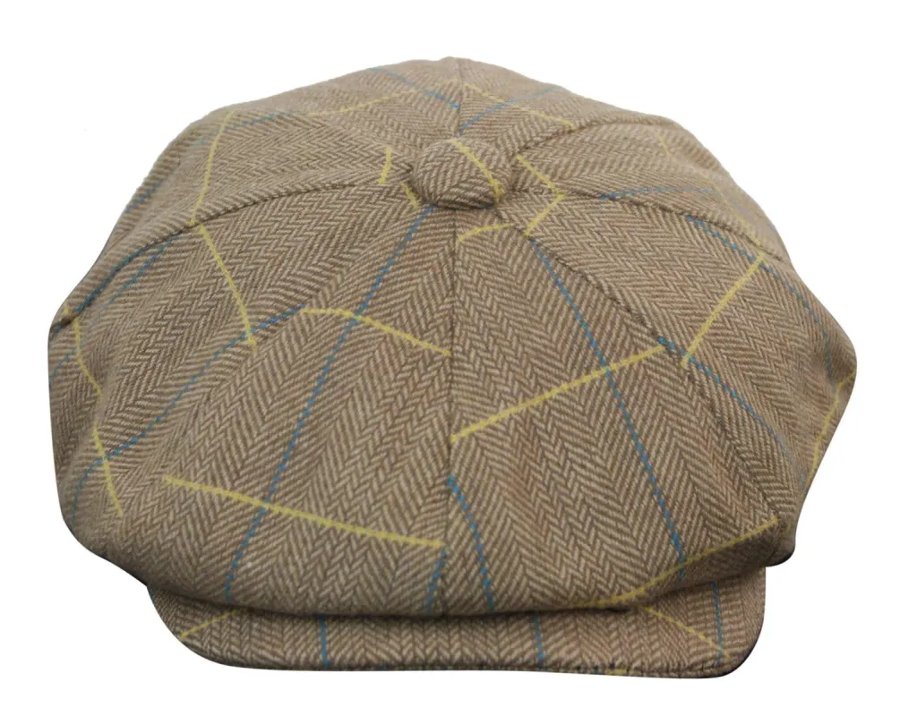 Men's Tweed Newsboy Cap Peaky Blinder Flat Check Grandad Hat sold by Tru Clothing