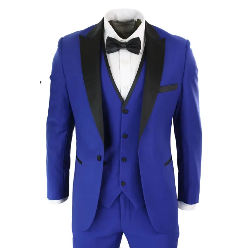 regent - Men's 3 Piece Blue Satin Tuxedo Dinner Suit Wedding Prom Groom sold by Tru Clothing