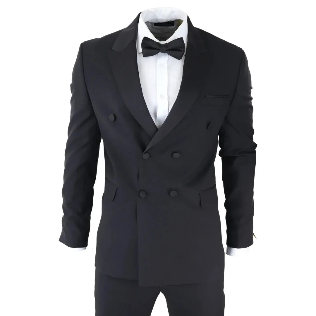 AK-22 - Men's Double Breasted Black Tuxedo Dinner Wedding Suit sold by Tru Clothing