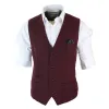 Men's Burgundy Maroon Black Herringbone Tweed Waistcoat sold by Tru Clothing