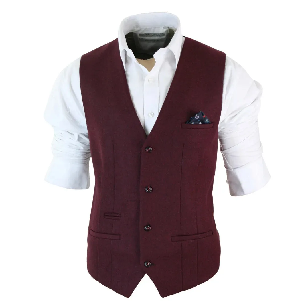Men's Burgundy Maroon Black Herringbone Tweed Waistcoat sold by Tru Clothing product image thumbnail 2
