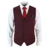 Men's Burgundy Maroon Black Herringbone Tweed Waistcoat sold by Tru Clothing