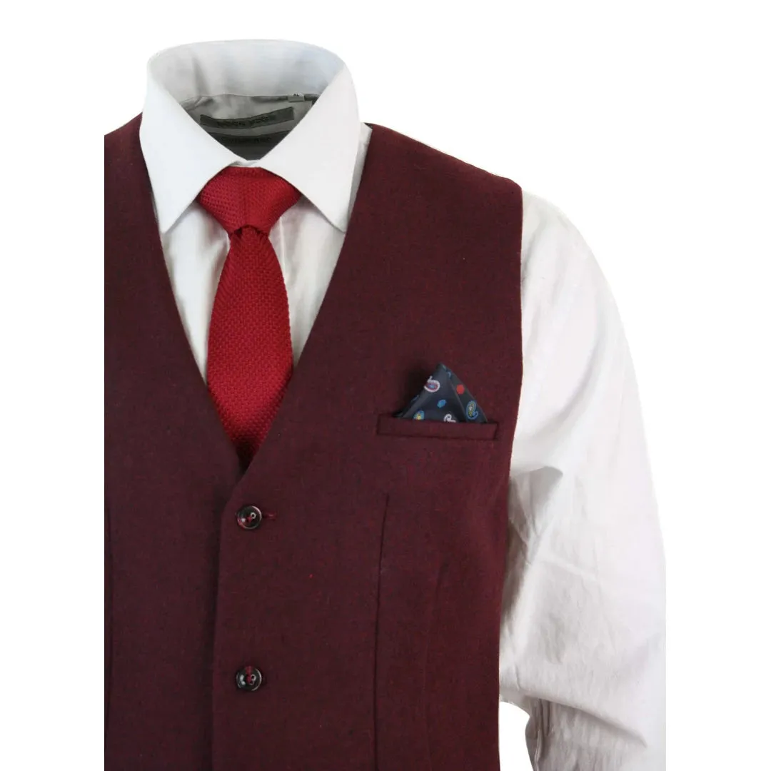 Men's Burgundy Maroon Black Herringbone Tweed Waistcoat sold by Tru Clothing product image thumbnail 3