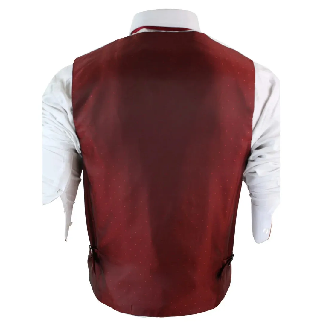 Men's Burgundy Maroon Black Herringbone Tweed Waistcoat sold by Tru Clothing product image thumbnail 4