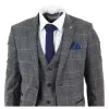 Scott - Men's Grey Check 3 Piece Suit Herringbone Tweed Blue Velvet sold by Tru Clothing