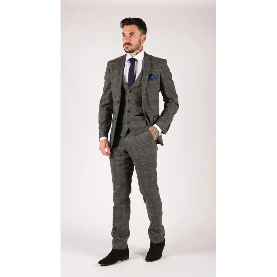Scott - Men's Grey Check 3 Piece Suit Herringbone Tweed Blue Velvet sold by Tru Clothing product image thumbnail 2
