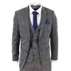 Scott - Men's Grey Check 3 Piece Suit Herringbone Tweed Blue Velvet sold by Tru Clothing