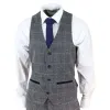 Scott - Men's Grey Check 3 Piece Suit Herringbone Tweed Blue Velvet sold by Tru Clothing