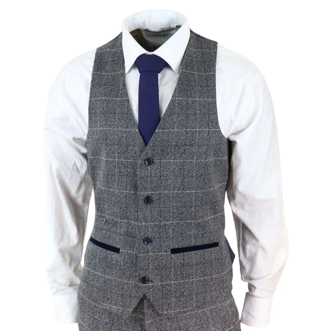 Scott - Men's Grey Check 3 Piece Suit Herringbone Tweed Blue Velvet sold by Tru Clothing product image thumbnail 5