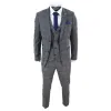 Scott - Men's Grey Check 3 Piece Suit Herringbone Tweed Blue Velvet sold by Tru Clothing