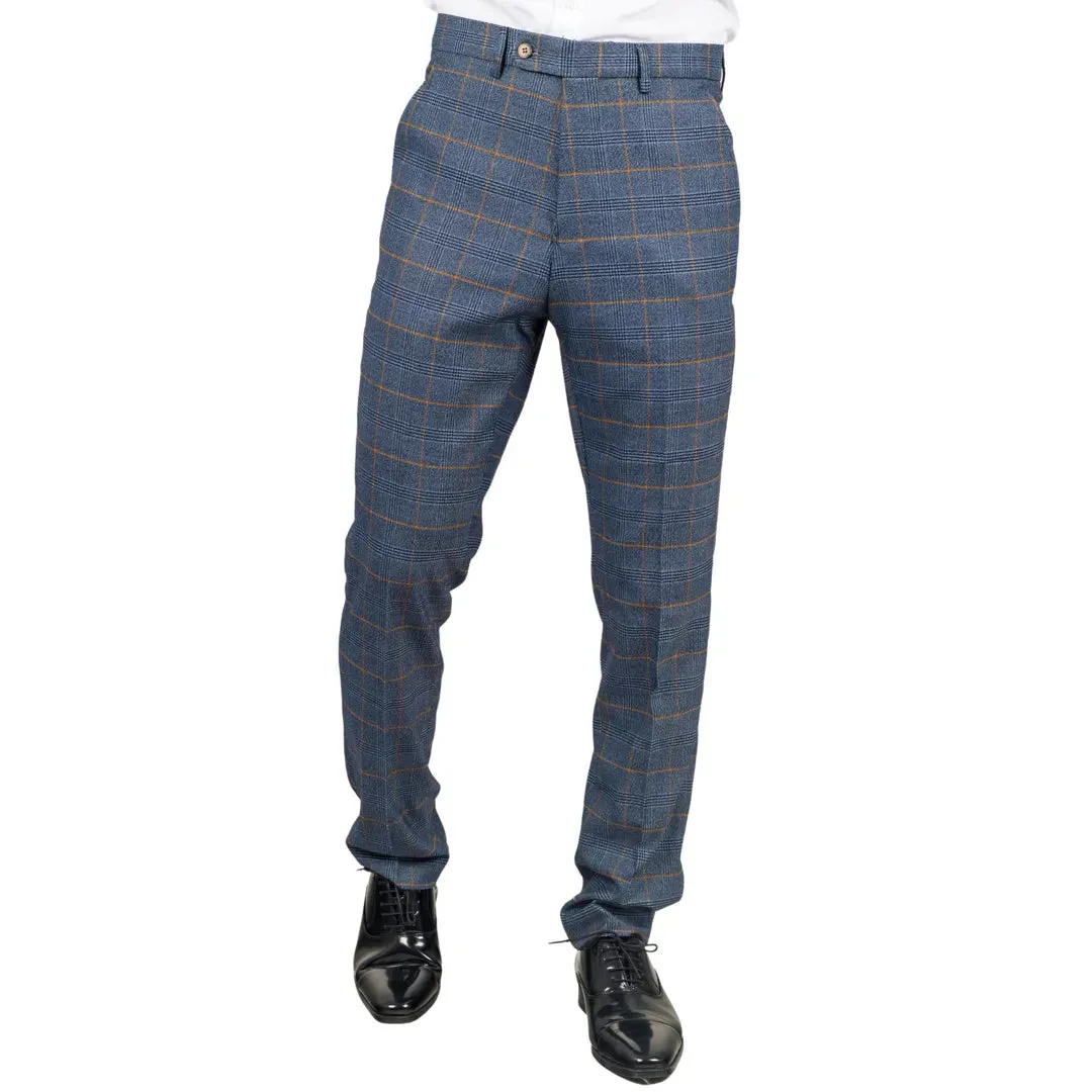 Gisborne - Men's Navy Checked Trousers sold by Tru Clothing