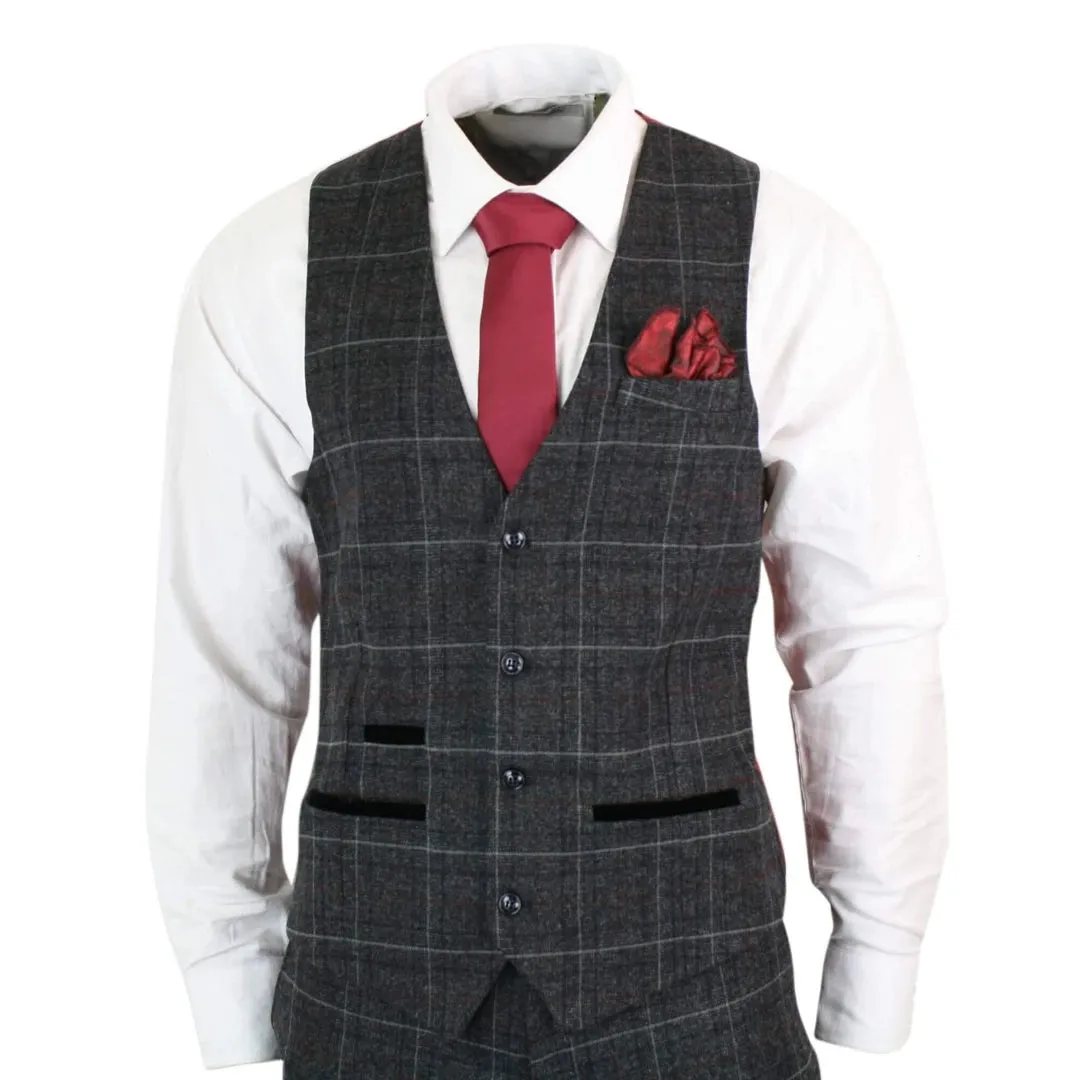 Harvey - Men's Boys Grey Black 3 Piece Tweed Suit Herringbone Wine Check sold by Tru Clothing product image thumbnail 4