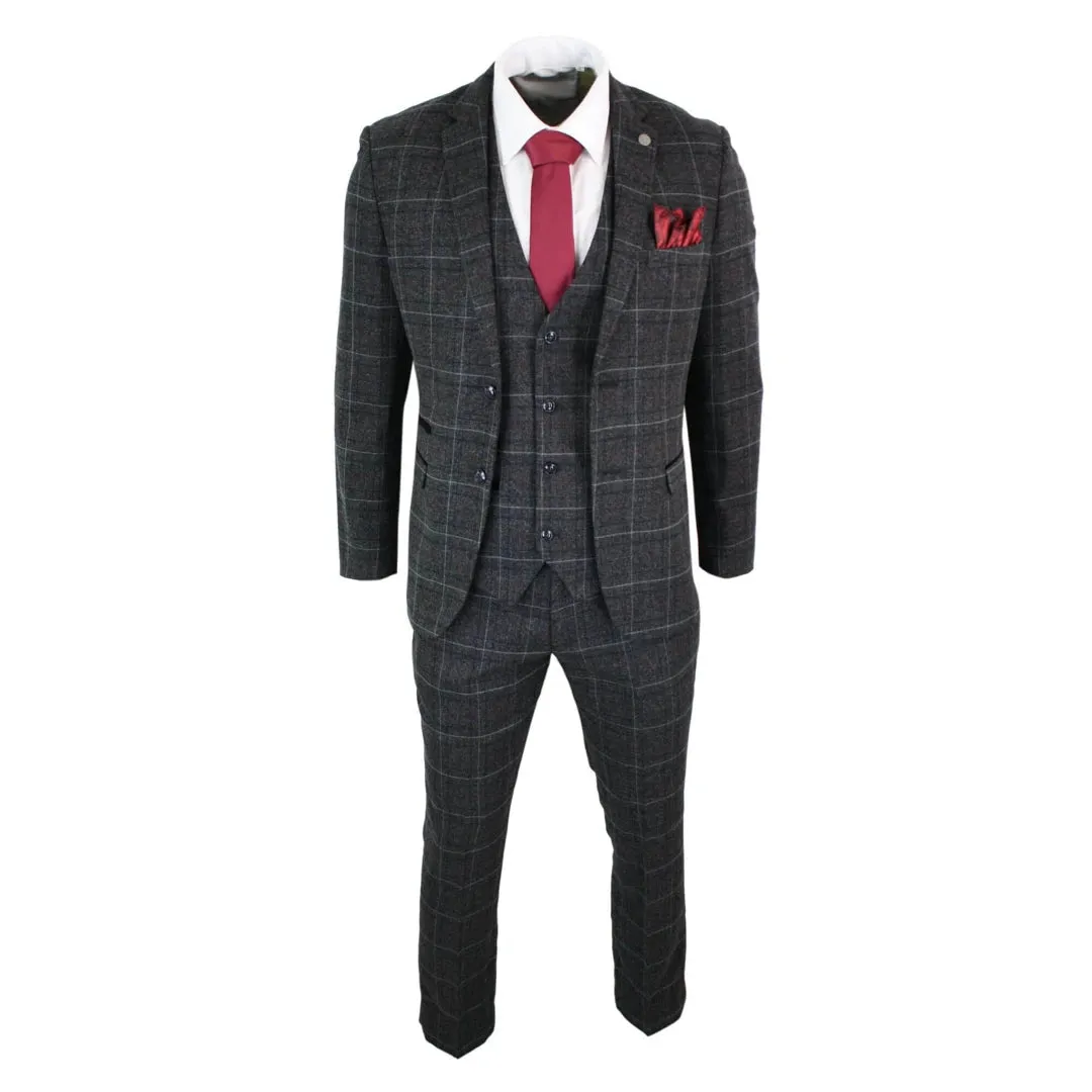 Harvey - Men's Boys Grey Black 3 Piece Tweed Suit Herringbone Wine Check sold by Tru Clothing product image thumbnail 2