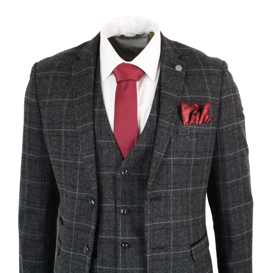 Harvey - Men's Boys Grey Black 3 Piece Tweed Suit Herringbone Wine Check sold by Tru Clothing product image thumbnail 3