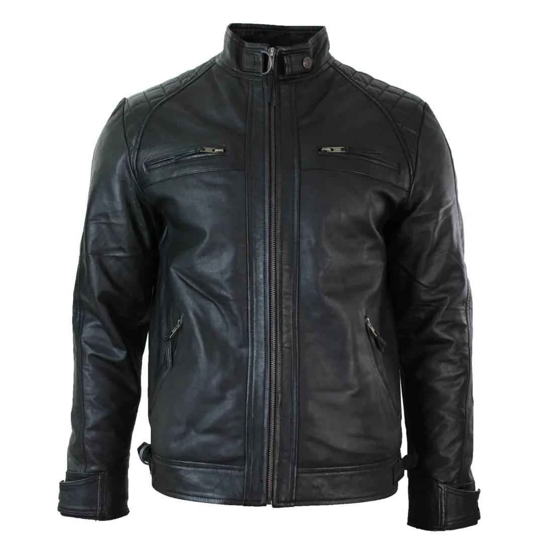 Men's Zipped Short Biker Leather Jacket sold by Tru Clothing
