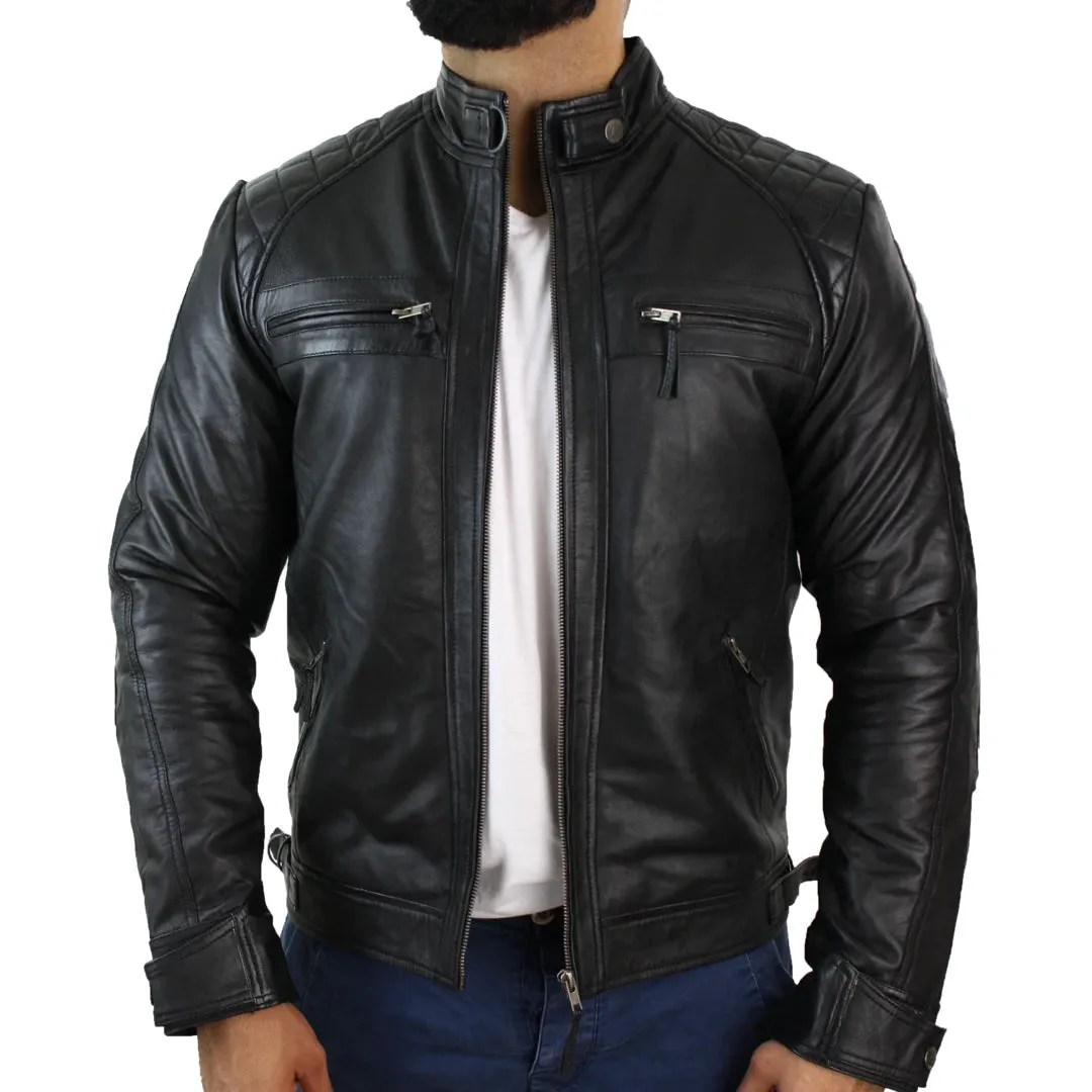 Men's Zipped Short Biker Leather Jacket sold by Tru Clothing product image thumbnail 2