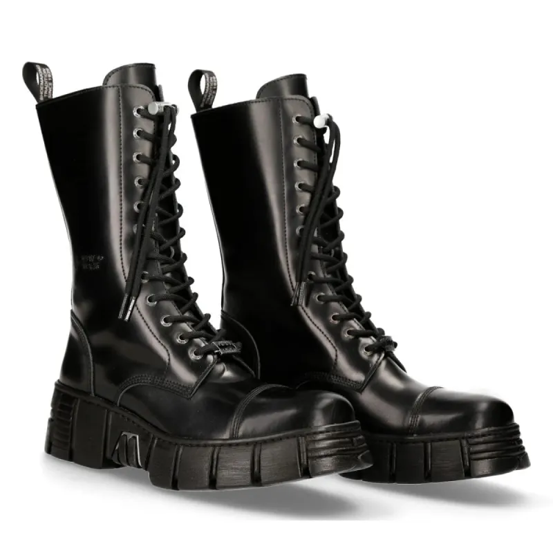 New Rock M-WALL127N-C1 Boots Black Leather Wall Rock Biker Mid-Calf Tower Boots sold by Tru Clothing